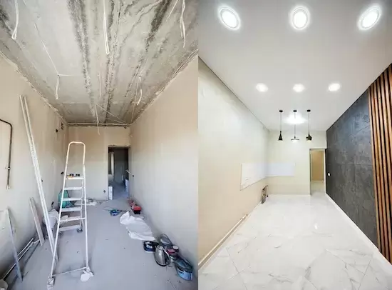 Before and after of great drywall